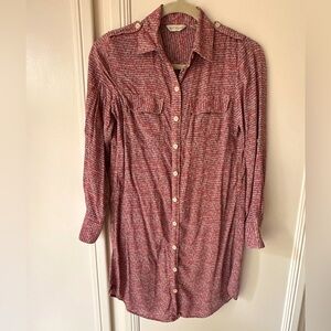 Anthropologie Tylho Red & White Striped Button Down Shirt Dress – Size S – 34”